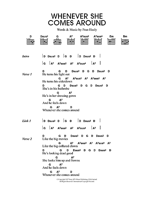 Download Travis Whenever She Comes Around Sheet Music and learn how to play Lyrics & Chords PDF digital score in minutes