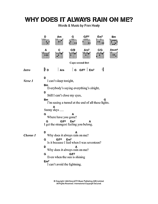Travis why does it always rain on me sheet music chords download
