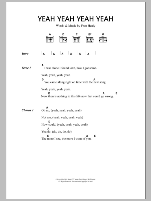 Download Travis Yeah Yeah Yeah Yeah Sheet Music and learn how to play Lyrics & Chords PDF digital score in minutes