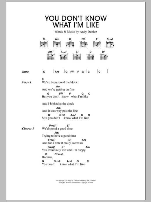 Download Travis You Don't Know What I'm Like Sheet Music and learn how to play Lyrics & Chords PDF digital score in minutes