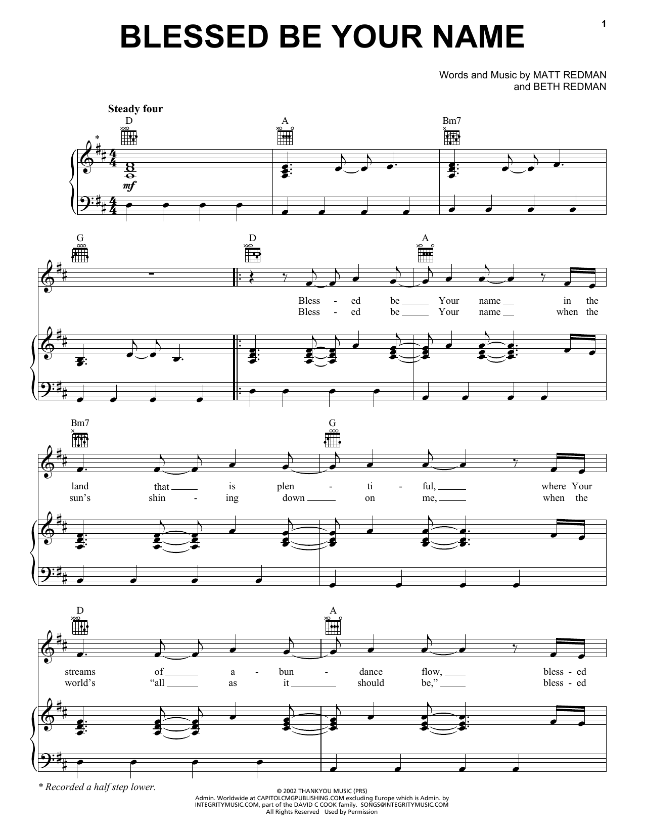 Download Tree63 Blessed Be Your Name Sheet Music and learn how to play Piano, Vocal & Guitar (Right-Hand Melody) PDF digital score in minutes