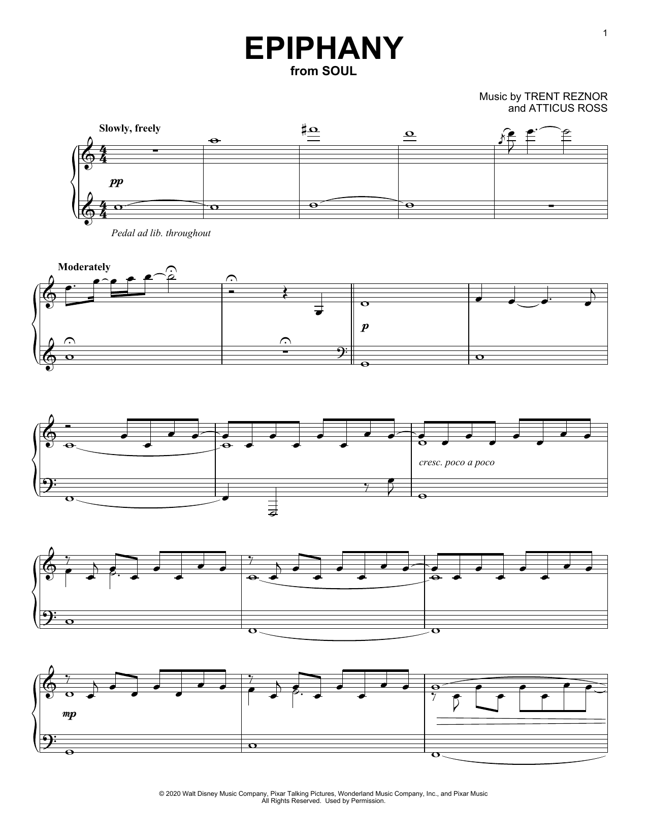 Download Trent Reznor and Atticus Ross Epiphany (from Soul) Sheet Music and learn how to play Piano Solo PDF digital score in minutes