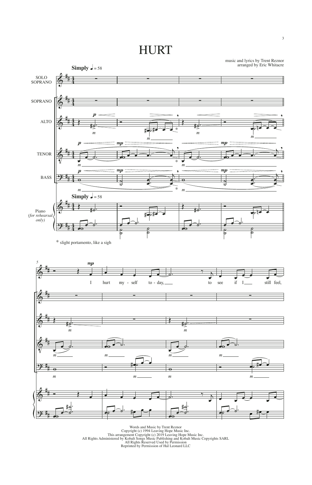 Download Trent Reznor Hurt (arr. Eric Whitacre) Sheet Music and learn how to play SATB Choir PDF digital score in minutes