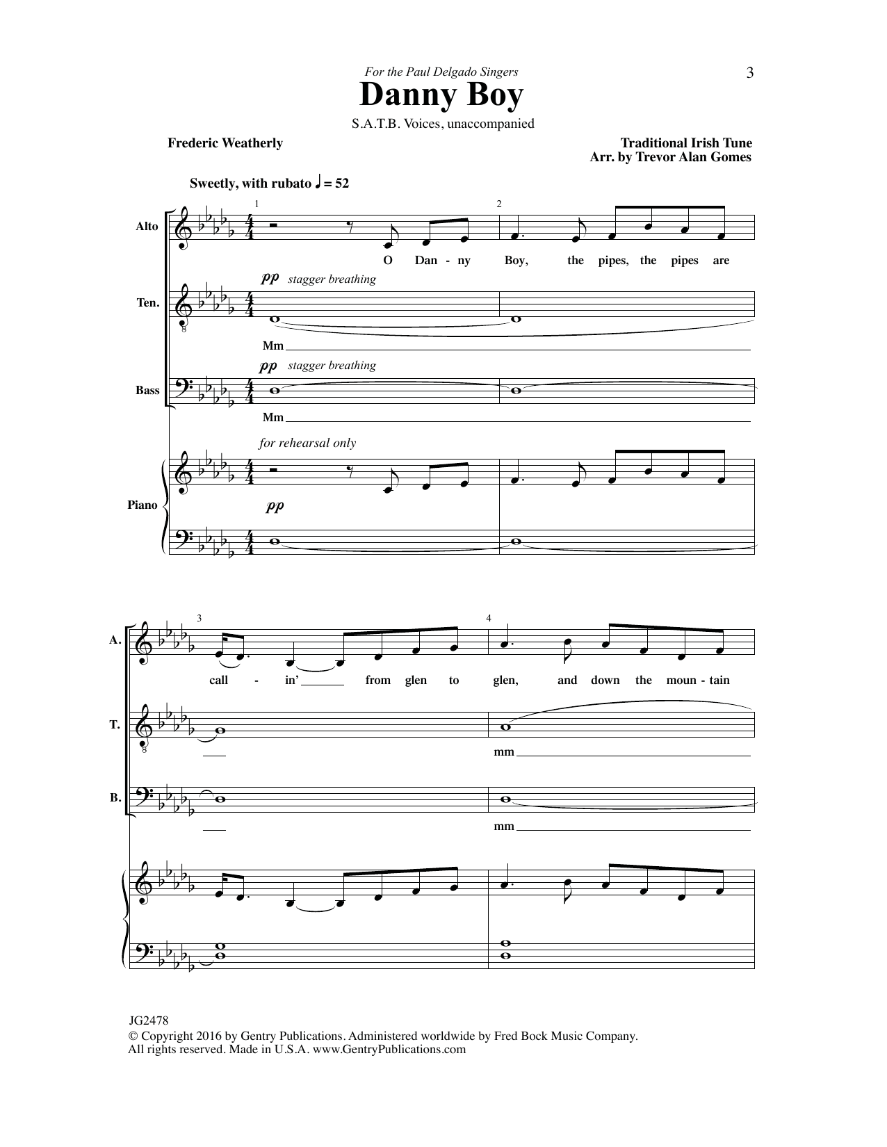 Download Trevor Alan Gomes Danny Boy Sheet Music and learn how to play SATB Choir PDF digital score in minutes