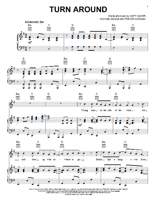 Download Trevor Morgan Turn Around Sheet Music and learn how to play Piano, Vocal & Guitar (Right-Hand Melody) PDF digital score in minutes