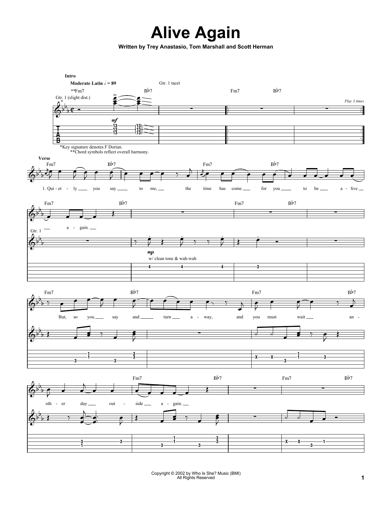 Download Trey Anastasio Alive Again Sheet Music and learn how to play Guitar Tab PDF digital score in minutes