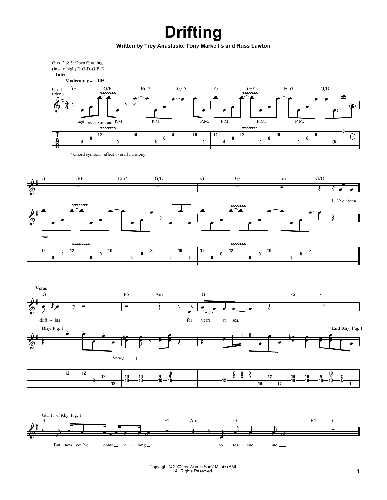 Download Trey Anastasio Drifting Sheet Music and learn how to play Guitar Tab PDF digital score in minutes