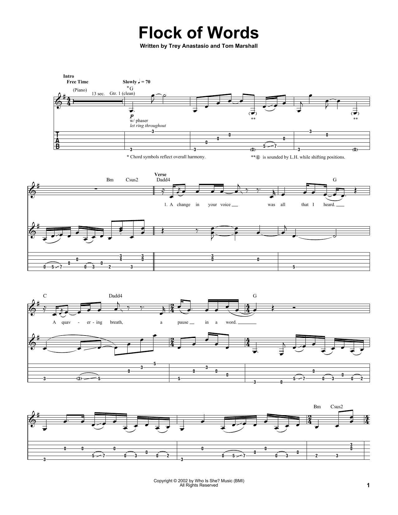 Download Trey Anastasio Flock Of Words Sheet Music and learn how to play Guitar Tab PDF digital score in minutes