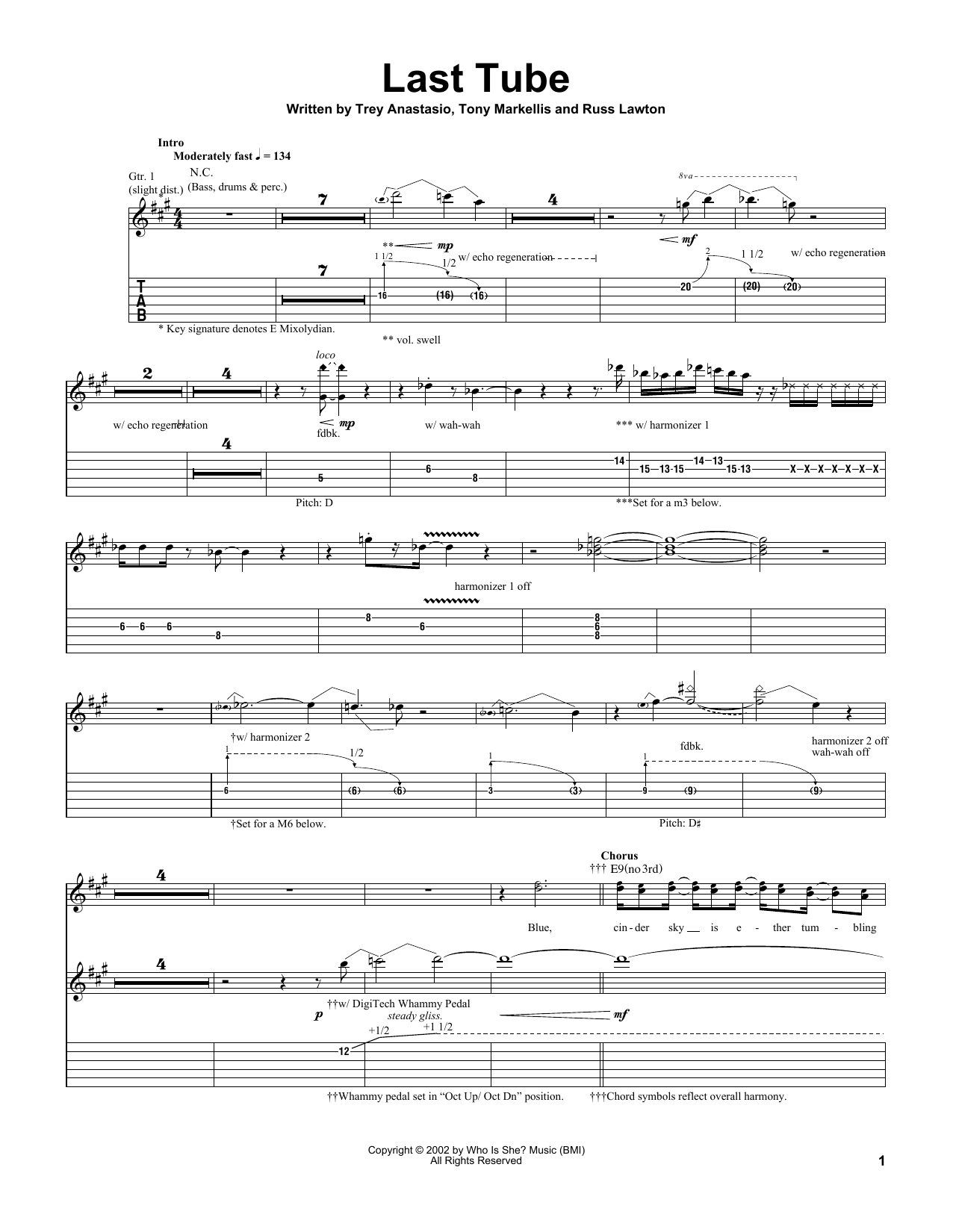 Download Trey Anastasio Last Tube Sheet Music and learn how to play Guitar Tab PDF digital score in minutes