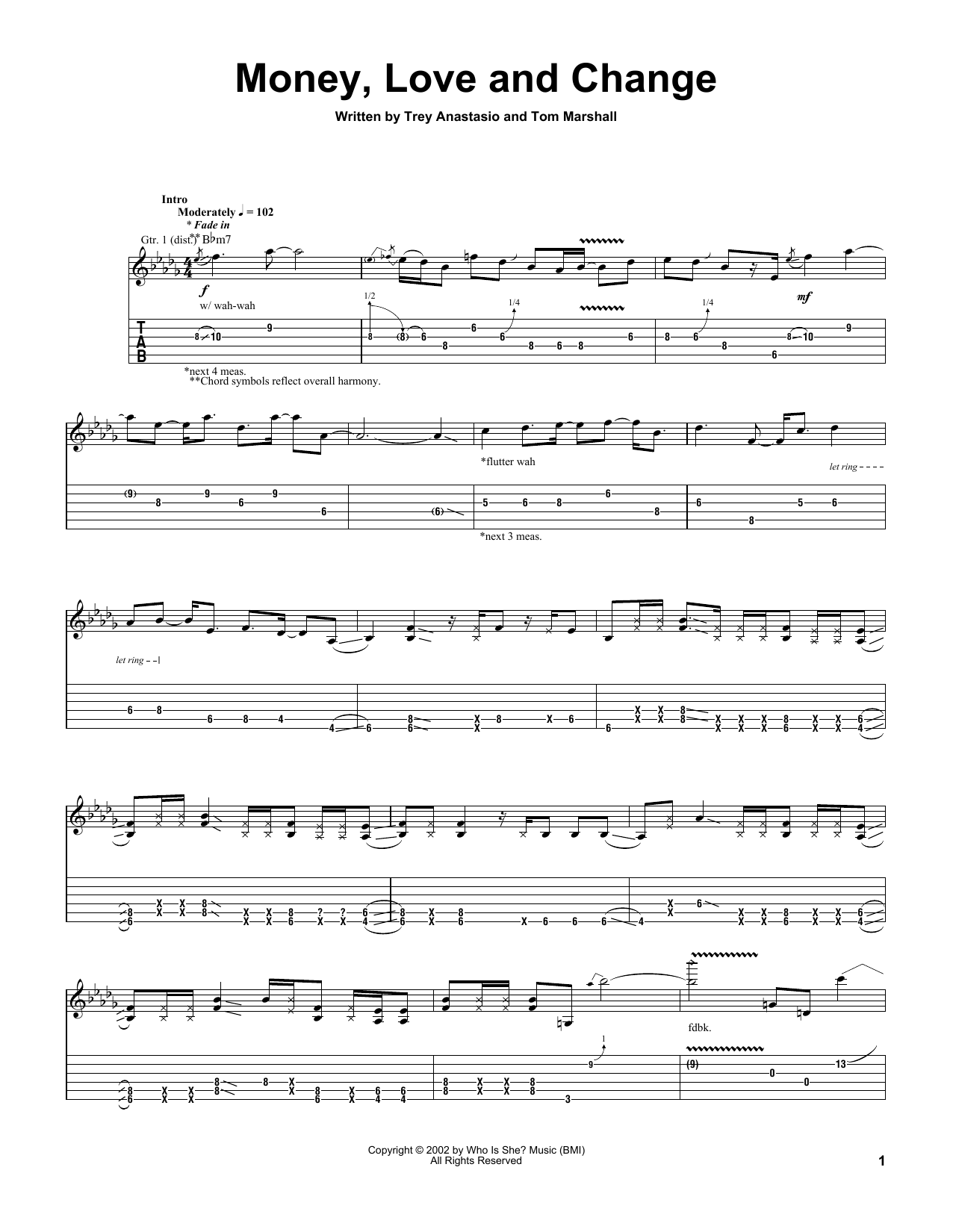 Download Trey Anastasio Money, Love And Change Sheet Music and learn how to play Guitar Tab PDF digital score in minutes