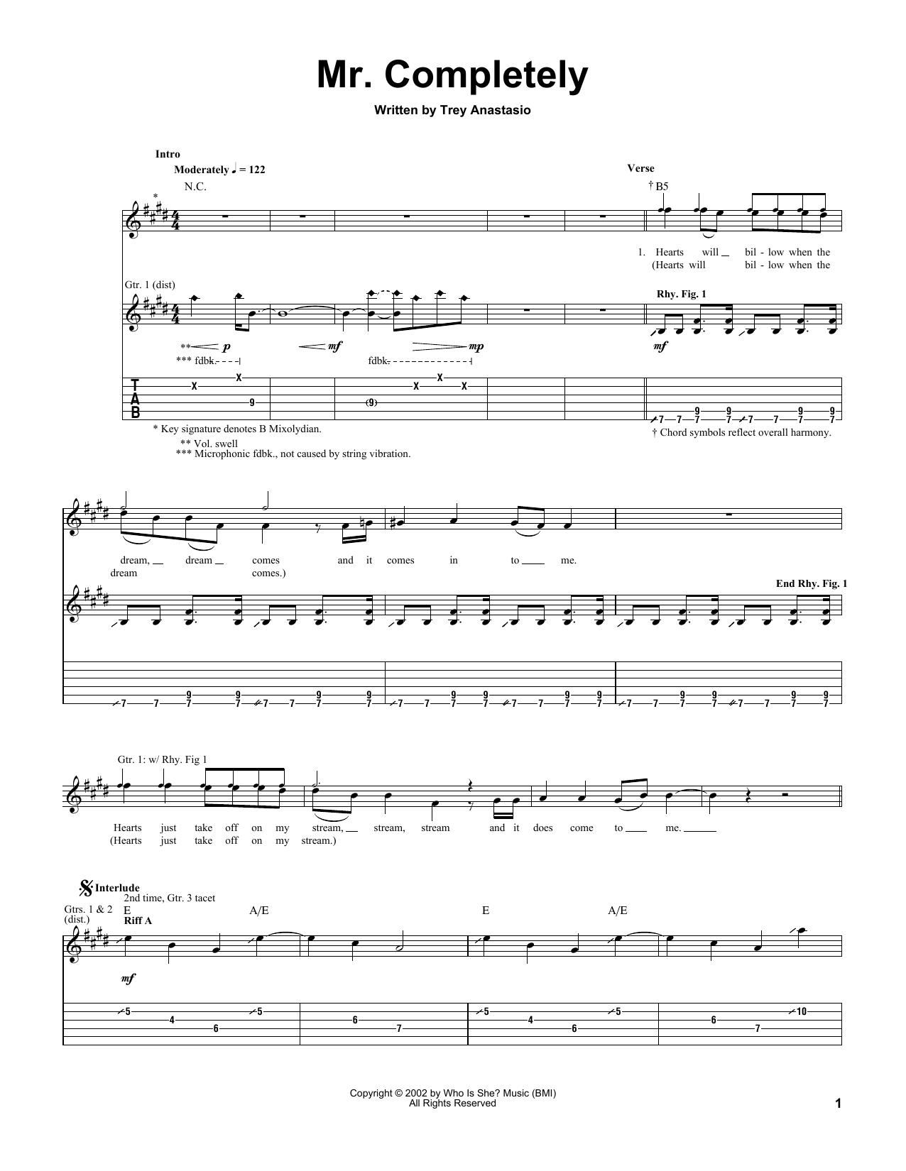 Download Trey Anastasio Mr. Completely Sheet Music and learn how to play Guitar Tab PDF digital score in minutes