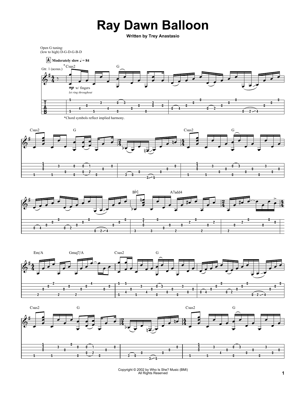 Download Trey Anastasio Ray Dawn Balloon Sheet Music and learn how to play Guitar Tab PDF digital score in minutes