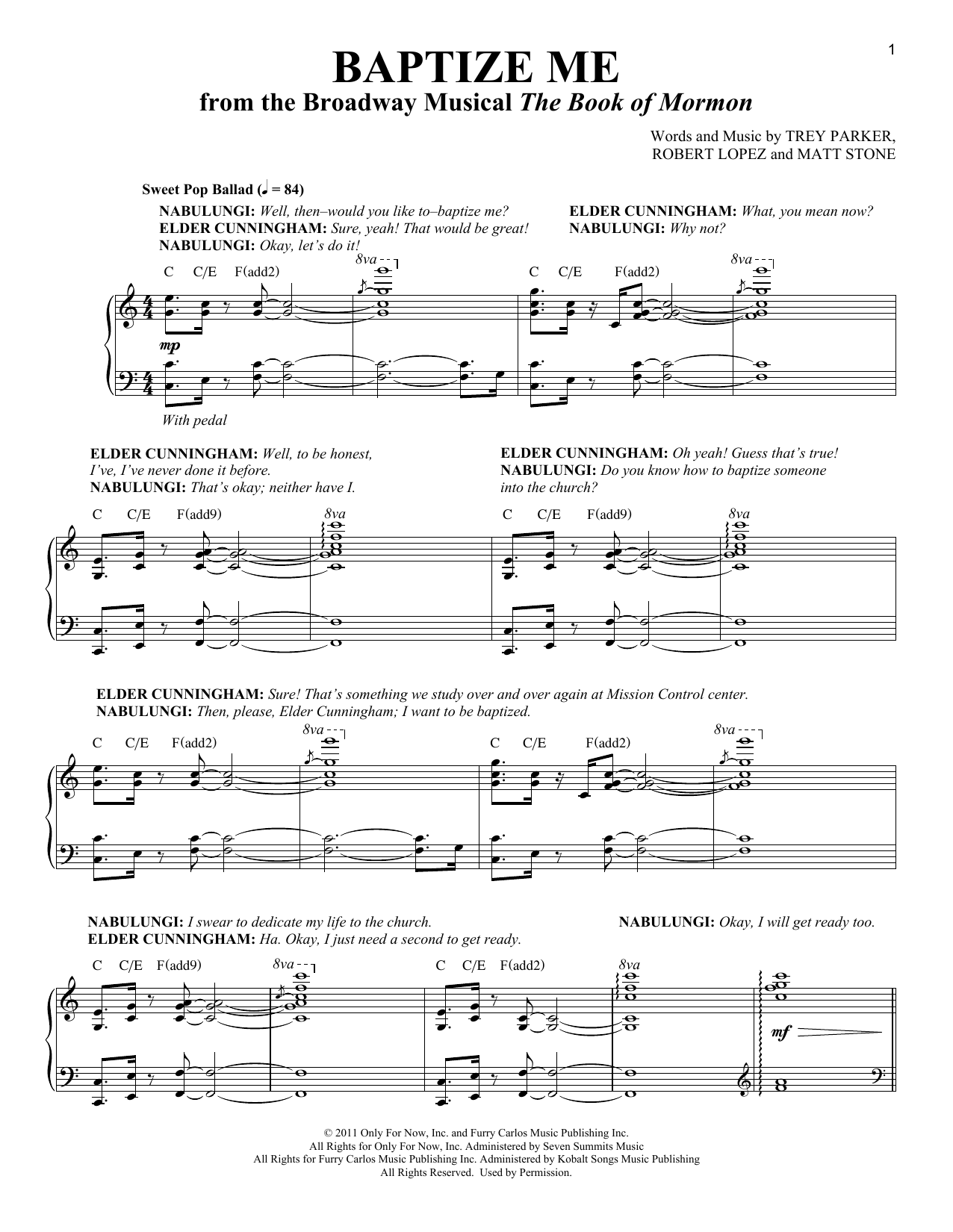Download Trey Parker Baptize Me Sheet Music and learn how to play Vocal Duet PDF digital score in minutes