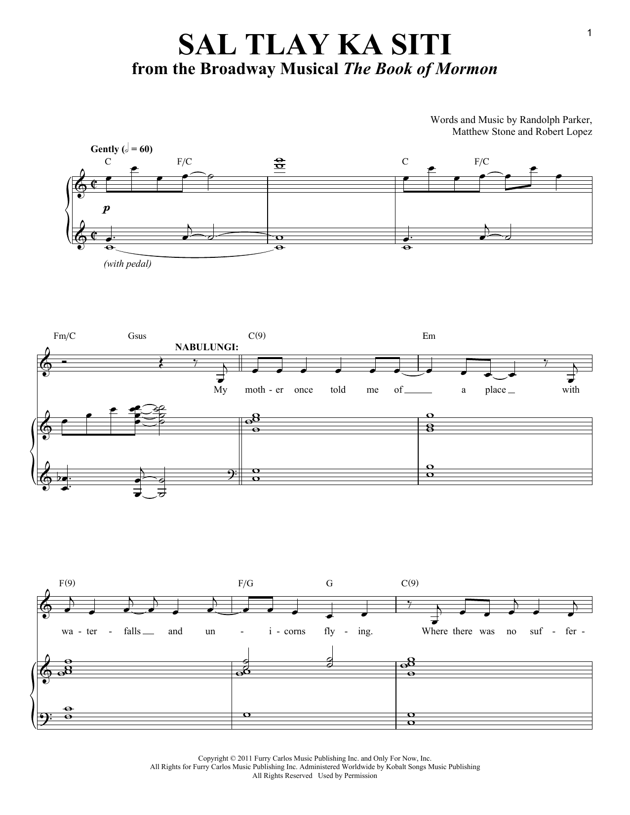 Download Trey Parker & Matt Stone Sal Tlay Ka Siti Sheet Music and learn how to play Piano & Vocal PDF digital score in minutes
