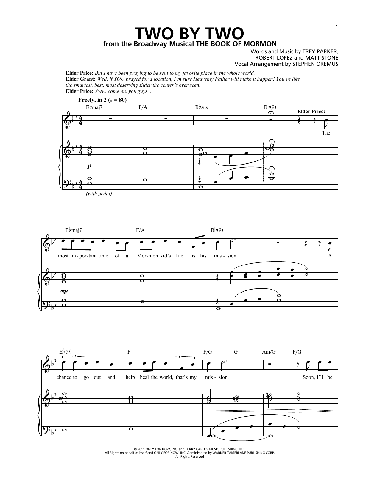 Download Trey Parker & Matt Stone Two By Two Sheet Music and learn how to play Piano & Vocal PDF digital score in minutes