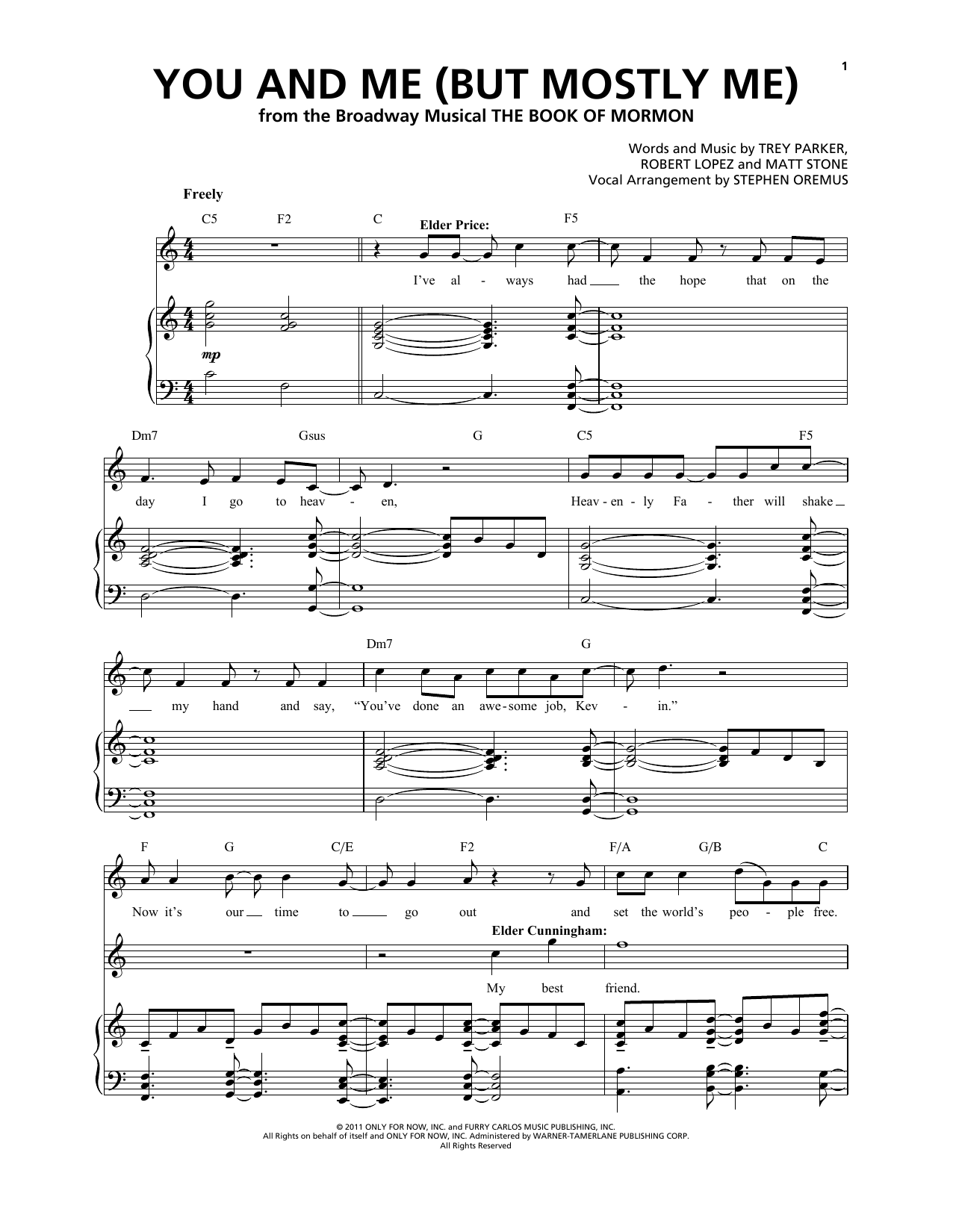 Download Trey Parker & Matt Stone You And Me (But Mostly Me) Sheet Music and learn how to play Piano & Vocal PDF digital score in minutes