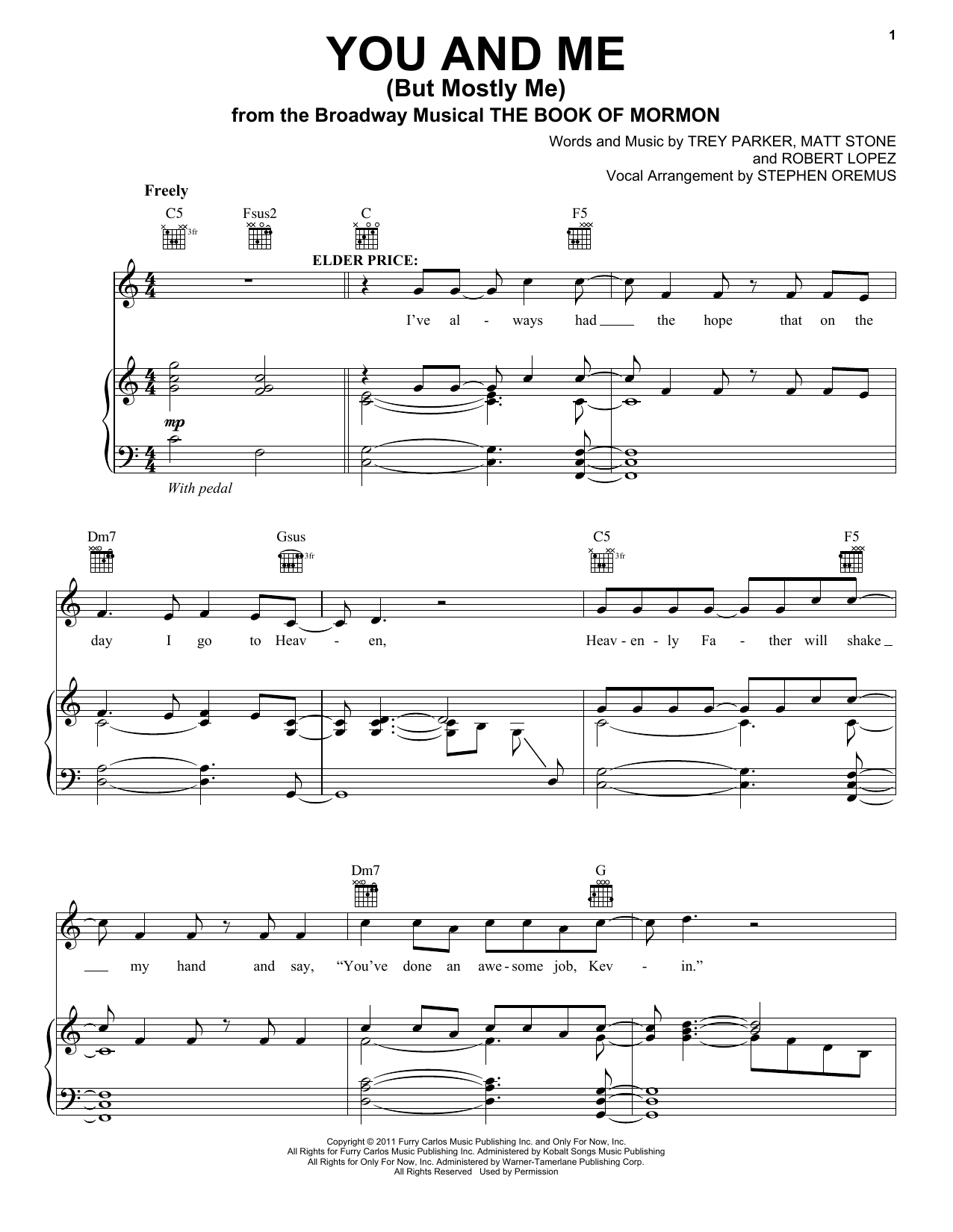 Download Trey Parker You And Me (But Mostly Me) Sheet Music and learn how to play Piano, Vocal & Guitar (Right-Hand Melody) PDF digital score in minutes