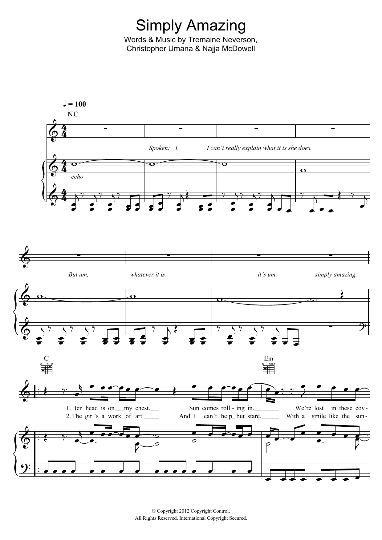 Download Trey Songz Simply Amazing Sheet Music and learn how to play Piano, Vocal & Guitar (Right-Hand Melody) PDF digital score in minutes