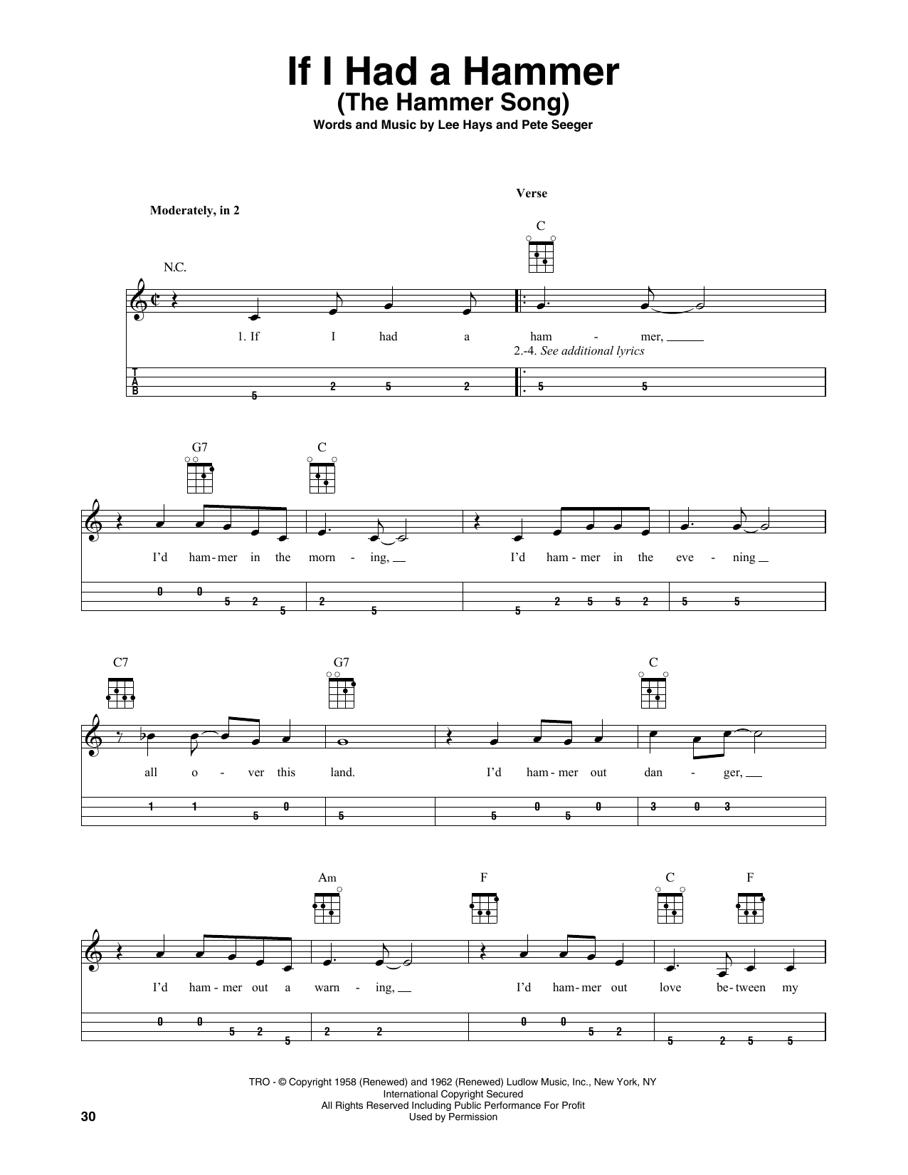 Download Trini Lopez If I Had A Hammer (The Hammer Song) Sheet Music and learn how to play Mandolin PDF digital score in minutes