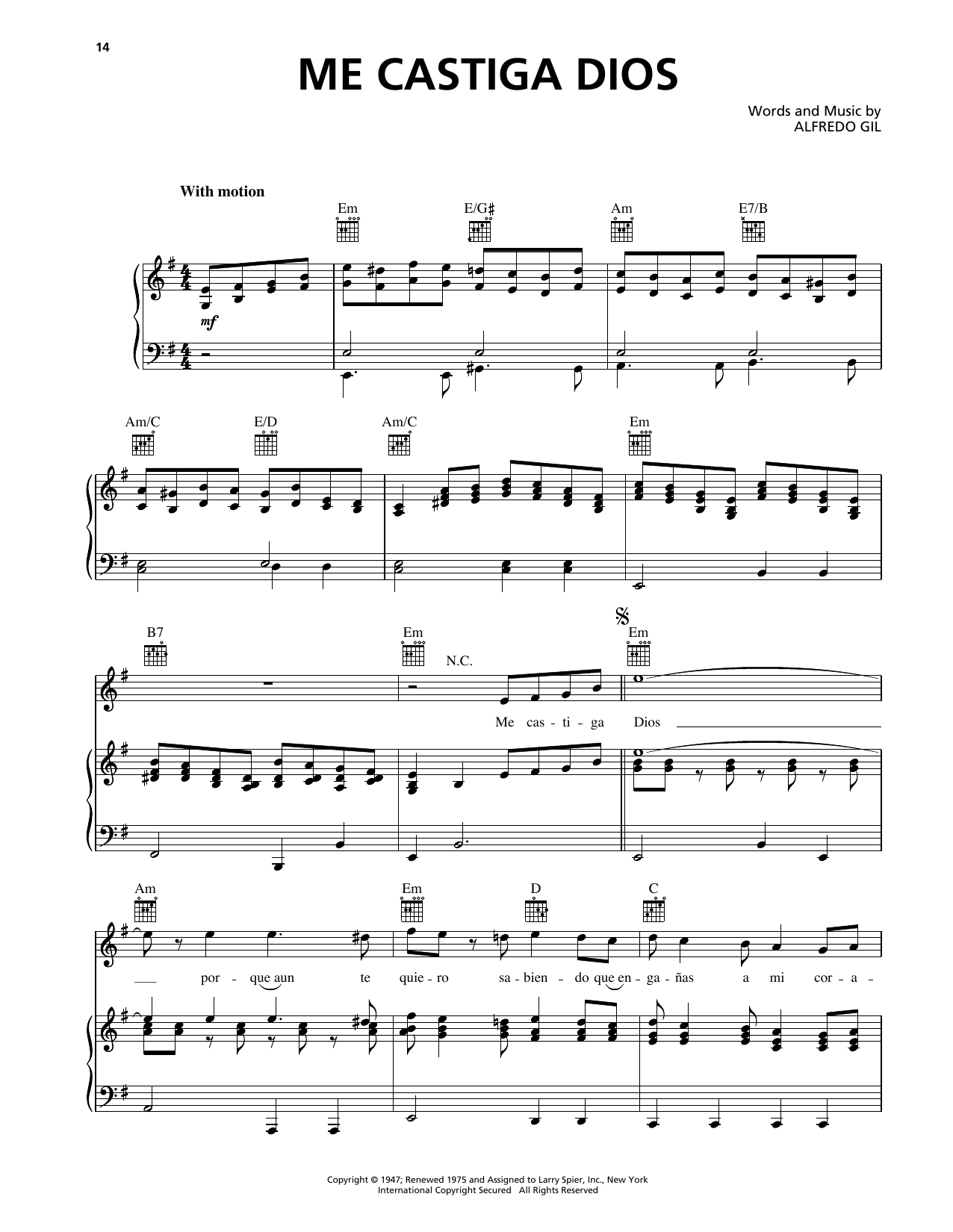 Download Trio Los Panchos Me Castiga Dios Sheet Music and learn how to play Piano, Vocal & Guitar Chords (Right-Hand Melody) PDF digital score in minutes