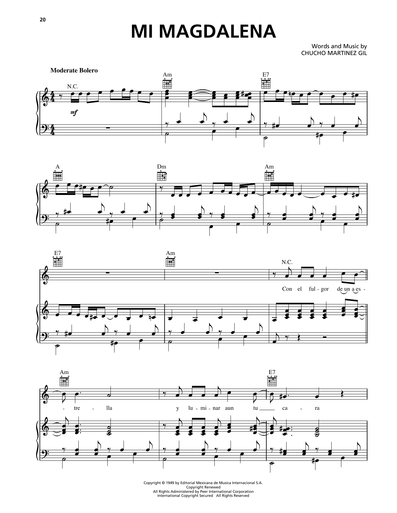 Download Trio Los Panchos Mi Magdalena Sheet Music and learn how to play Piano, Vocal & Guitar Chords (Right-Hand Melody) PDF digital score in minutes