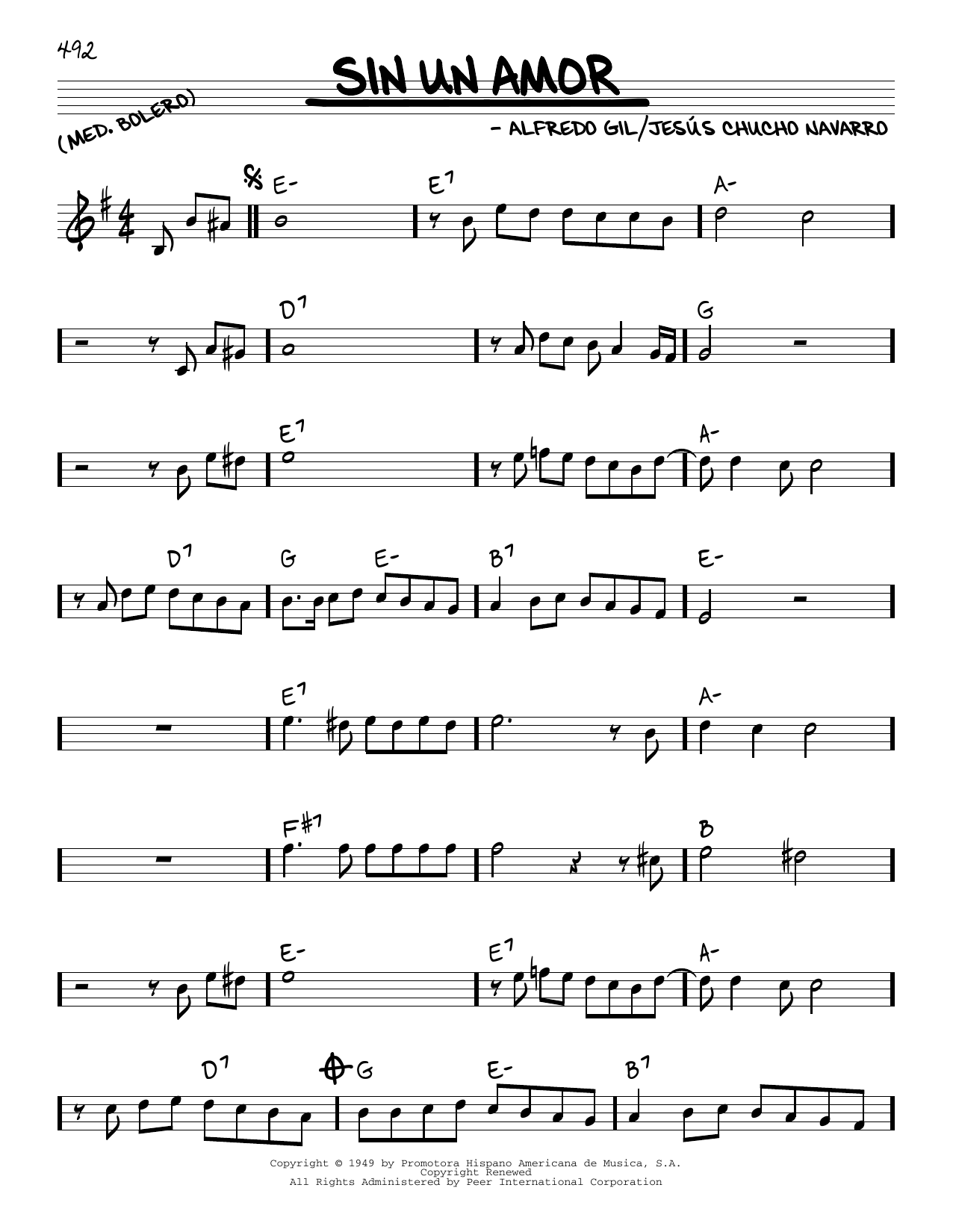 Download Trio Los Panchos Sin Un Amor Sheet Music and learn how to play Piano, Vocal & Guitar Chords (Right-Hand Melody) PDF digital score in minutes