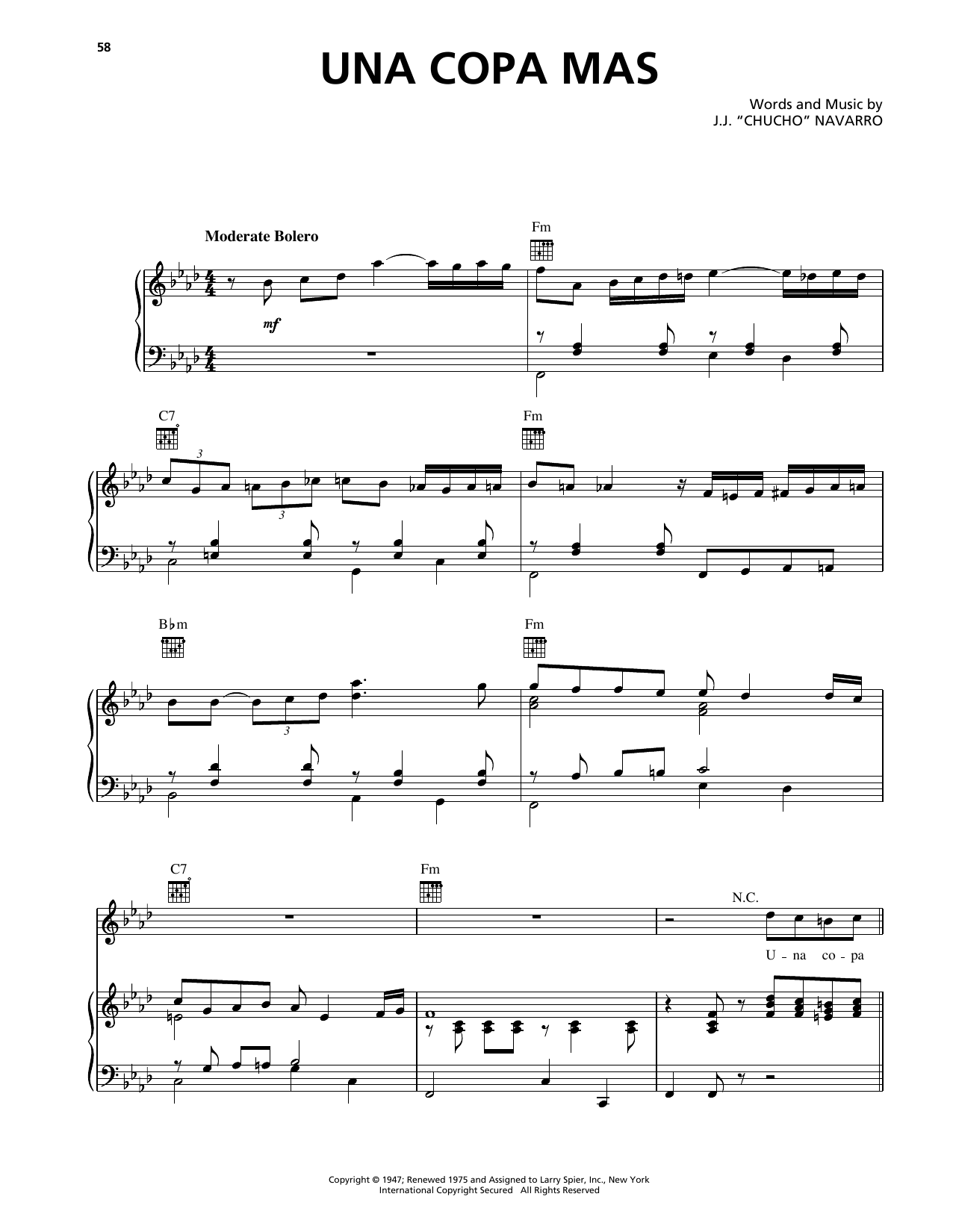 Download Trio Los Panchos Una Copa Mas Sheet Music and learn how to play Piano, Vocal & Guitar Chords (Right-Hand Melody) PDF digital score in minutes