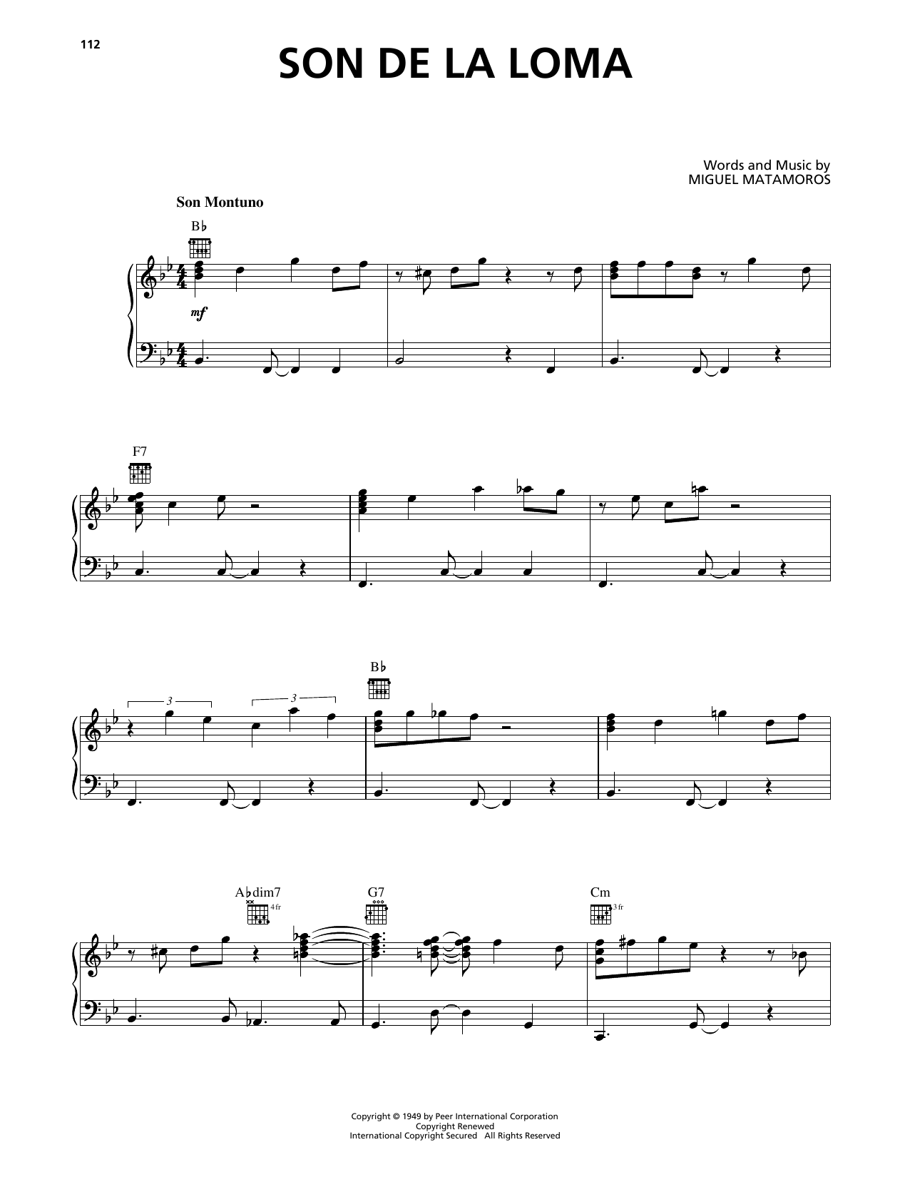 Download Trio Matamoros Son De La Loma Sheet Music and learn how to play Piano, Vocal & Guitar Chords (Right-Hand Melody) PDF digital score in minutes