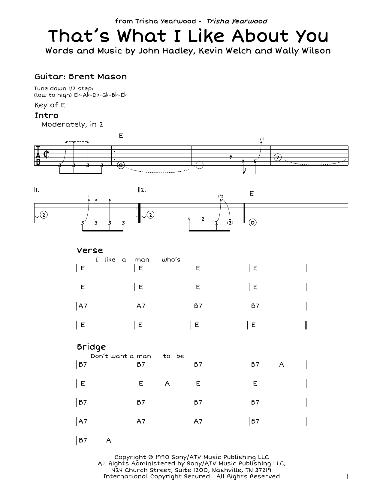 Download Trisha Yearwood That's What I Like About You Sheet Music and learn how to play Guitar Tab PDF digital score in minutes