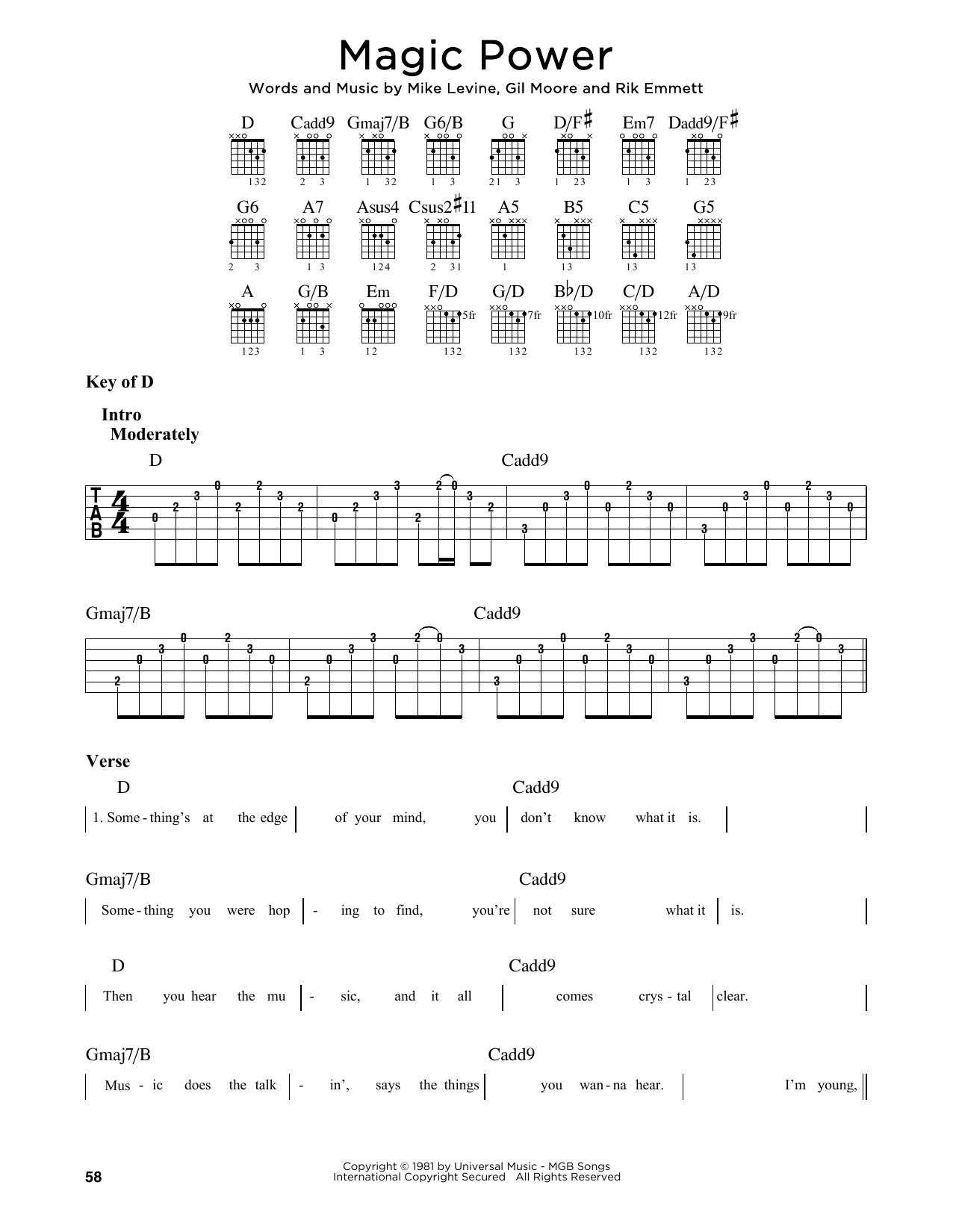 Download Triumph Magic Power Sheet Music and learn how to play Guitar Lead Sheet PDF digital score in minutes