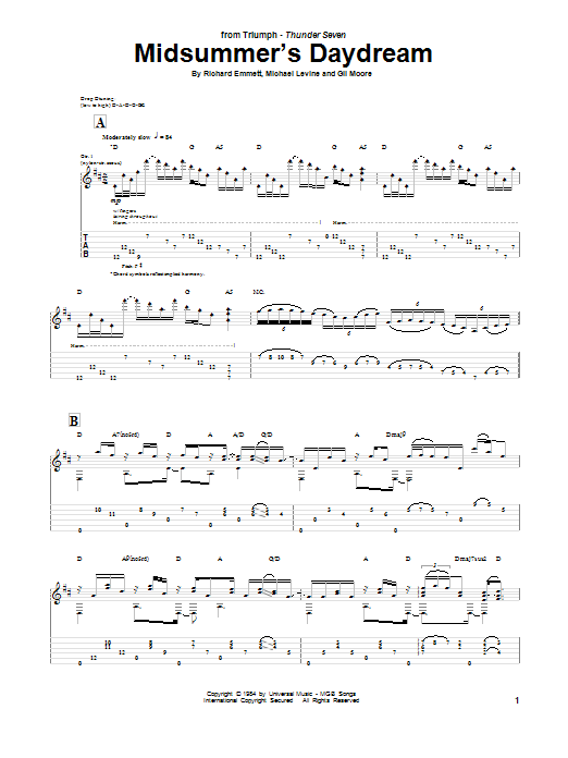 Download Triumph Midsummer's Daydream Sheet Music and learn how to play Guitar Tab PDF digital score in minutes