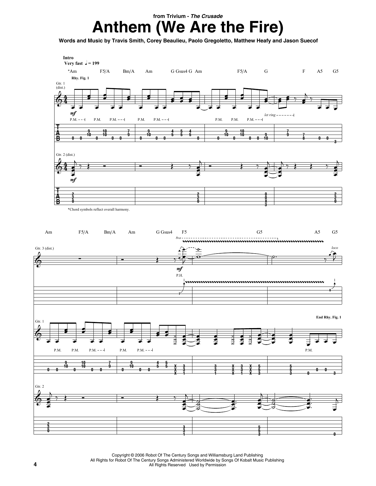 Download Trivium Anthem (We Are The Fire) Sheet Music and learn how to play Guitar Tab PDF digital score in minutes