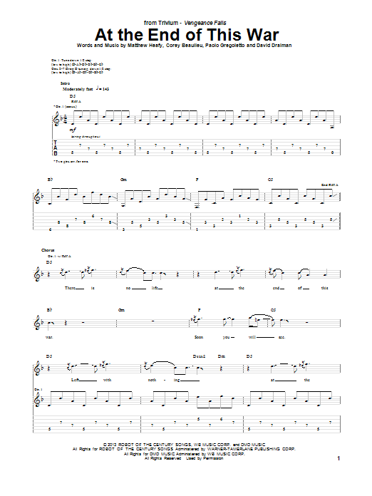 Download Trivium At The End Of This War Sheet Music and learn how to play Guitar Tab PDF digital score in minutes