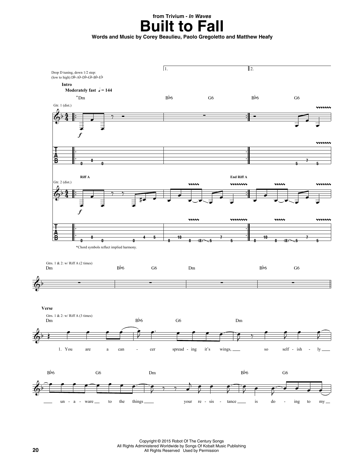 Download Trivium Built To Fall Sheet Music and learn how to play Guitar Tab PDF digital score in minutes