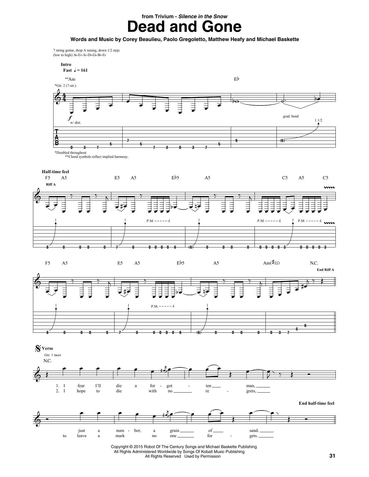 Download Trivium Dead And Gone Sheet Music and learn how to play Guitar Tab PDF digital score in minutes