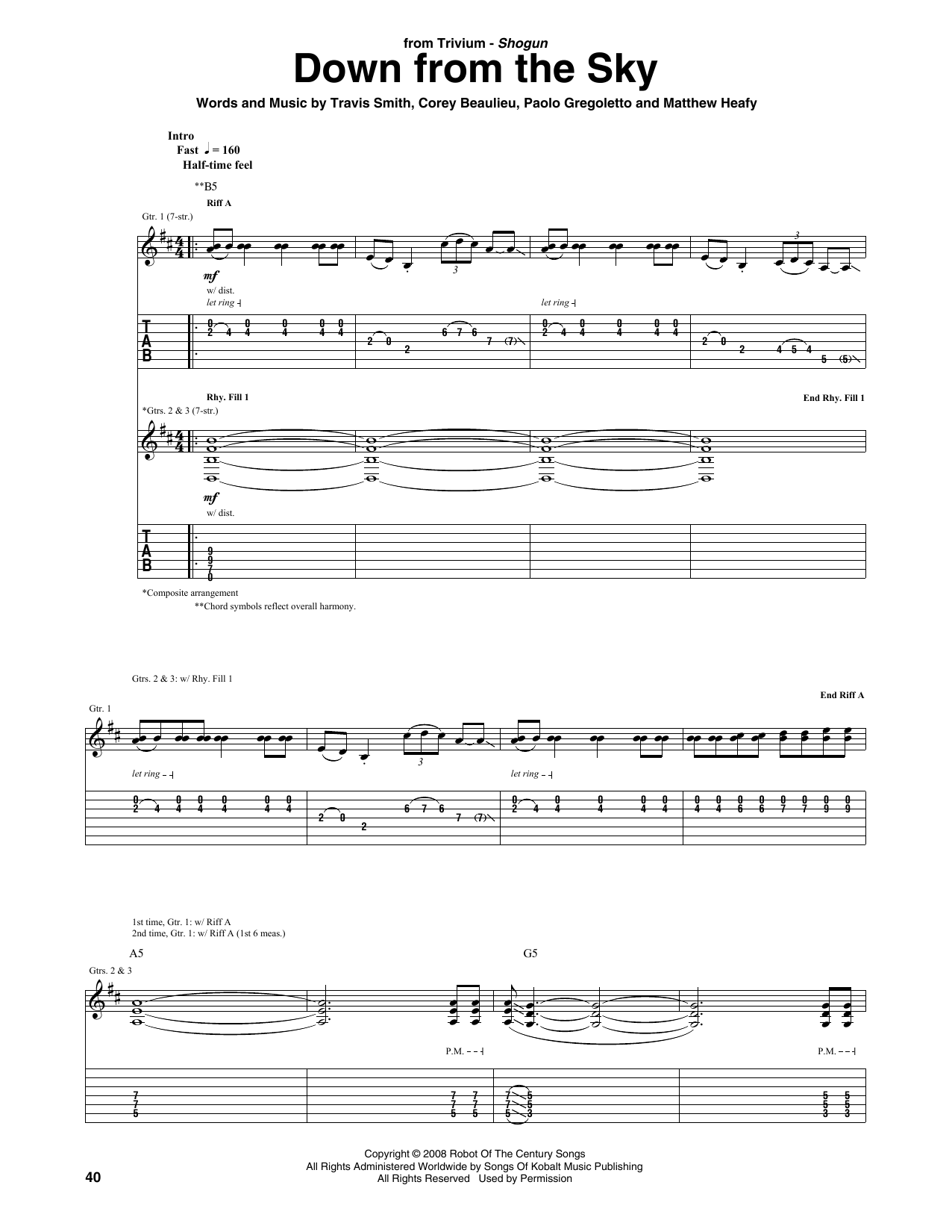 Download Trivium Down From The Sky Sheet Music and learn how to play Guitar Tab PDF digital score in minutes