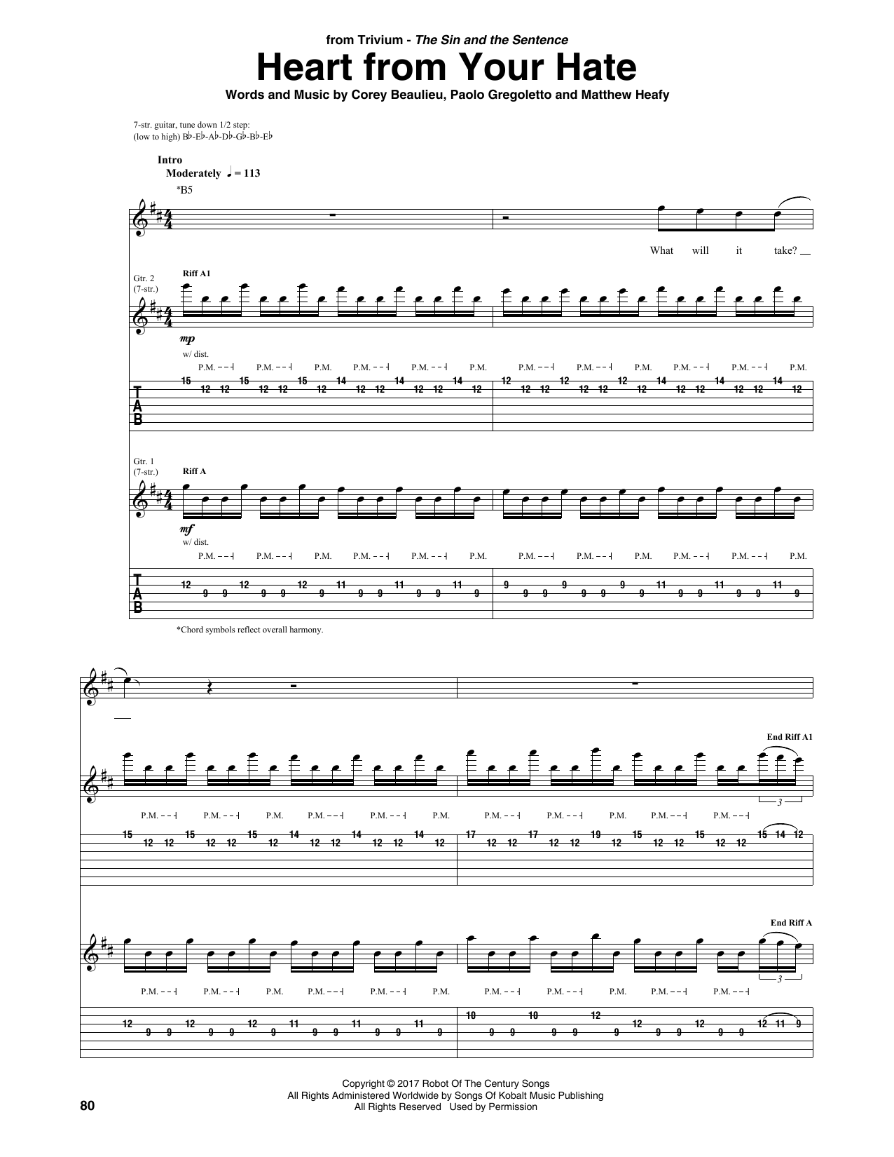 Download Trivium Heart From Your Hate Sheet Music and learn how to play Guitar Tab PDF digital score in minutes