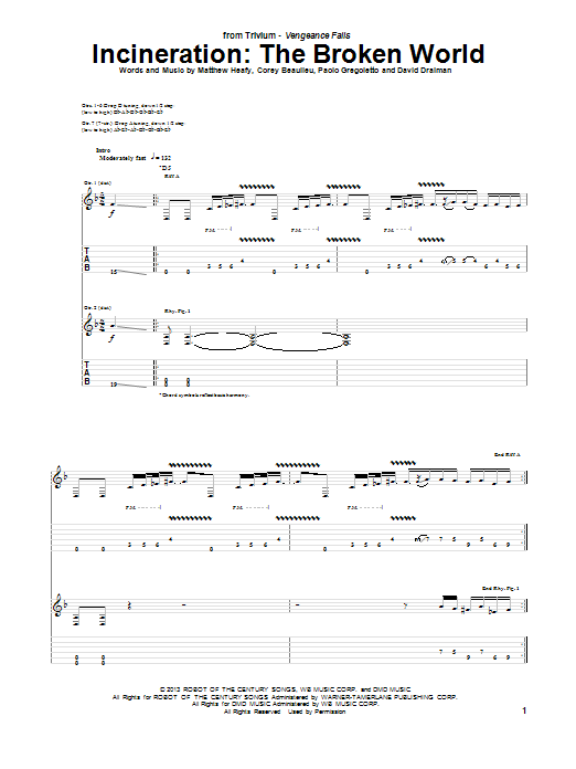 Download Trivium Incineration: The Broken World Sheet Music and learn how to play Guitar Tab PDF digital score in minutes