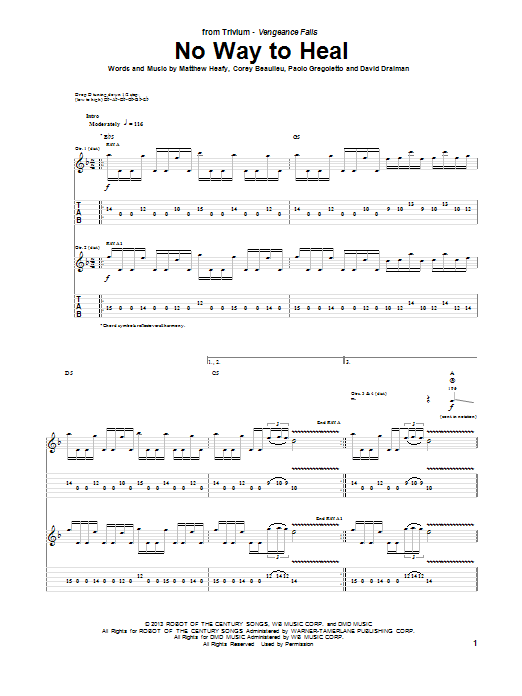 Download Trivium No Way To Heal Sheet Music and learn how to play Guitar Tab PDF digital score in minutes