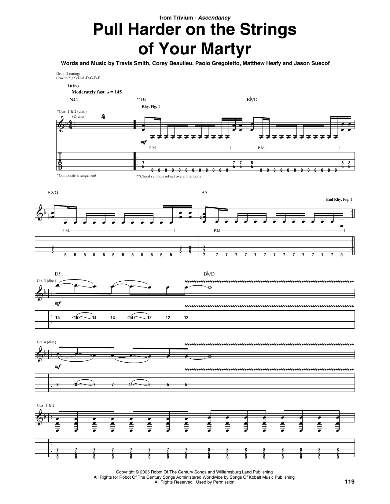 Download Trivium Pull Harder On The Strings Of Your Martyr Sheet Music and learn how to play Guitar Tab PDF digital score in minutes