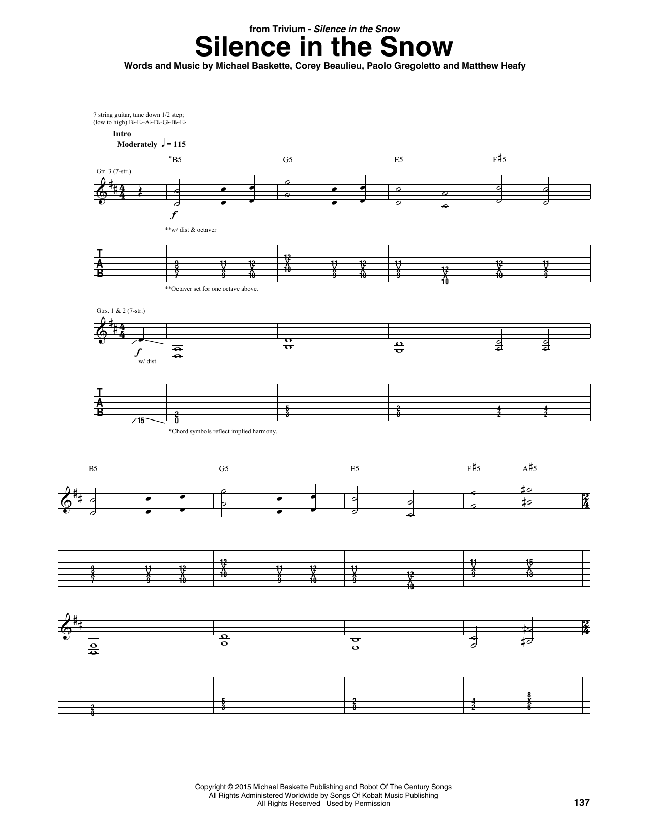 Download Trivium Silence In The Snow Sheet Music and learn how to play Guitar Tab PDF digital score in minutes