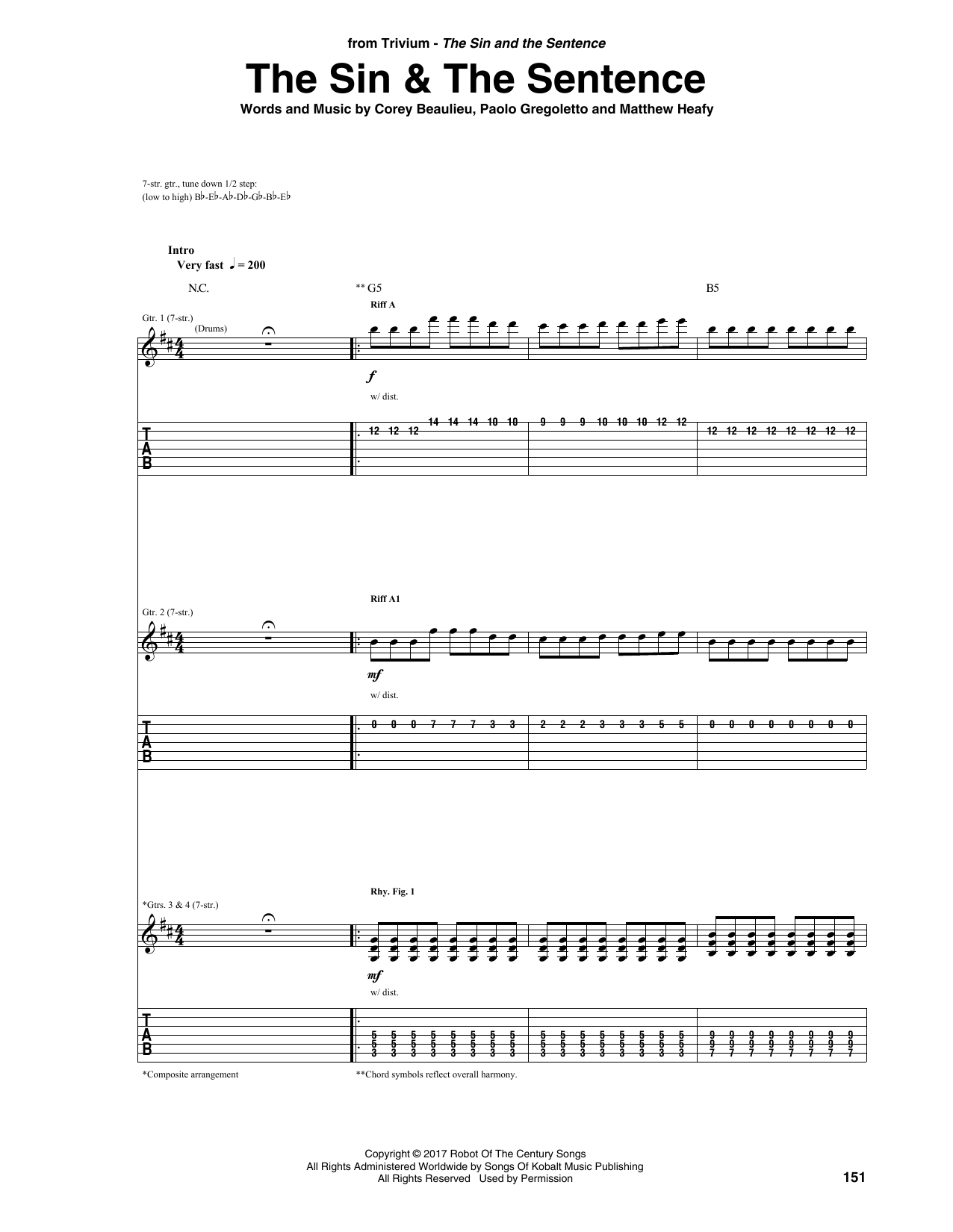 Download Trivium The Sin & The Sentence Sheet Music and learn how to play Guitar Tab PDF digital score in minutes