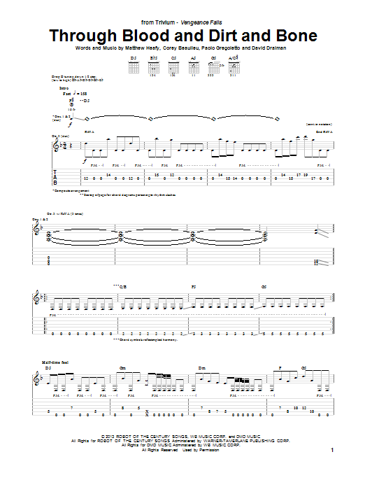 Download Trivium Through Blood And Dirt And Bone Sheet Music and learn how to play Guitar Tab PDF digital score in minutes