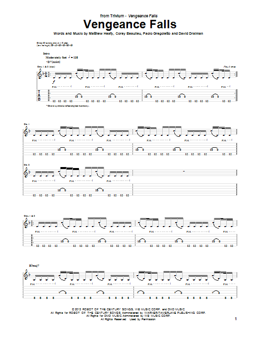 Download Trivium Vengeance Falls Sheet Music and learn how to play Guitar Tab PDF digital score in minutes