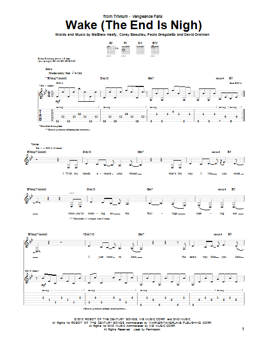 Download Trivium Wake (The End Is Nigh) Sheet Music and learn how to play Guitar Tab PDF digital score in minutes