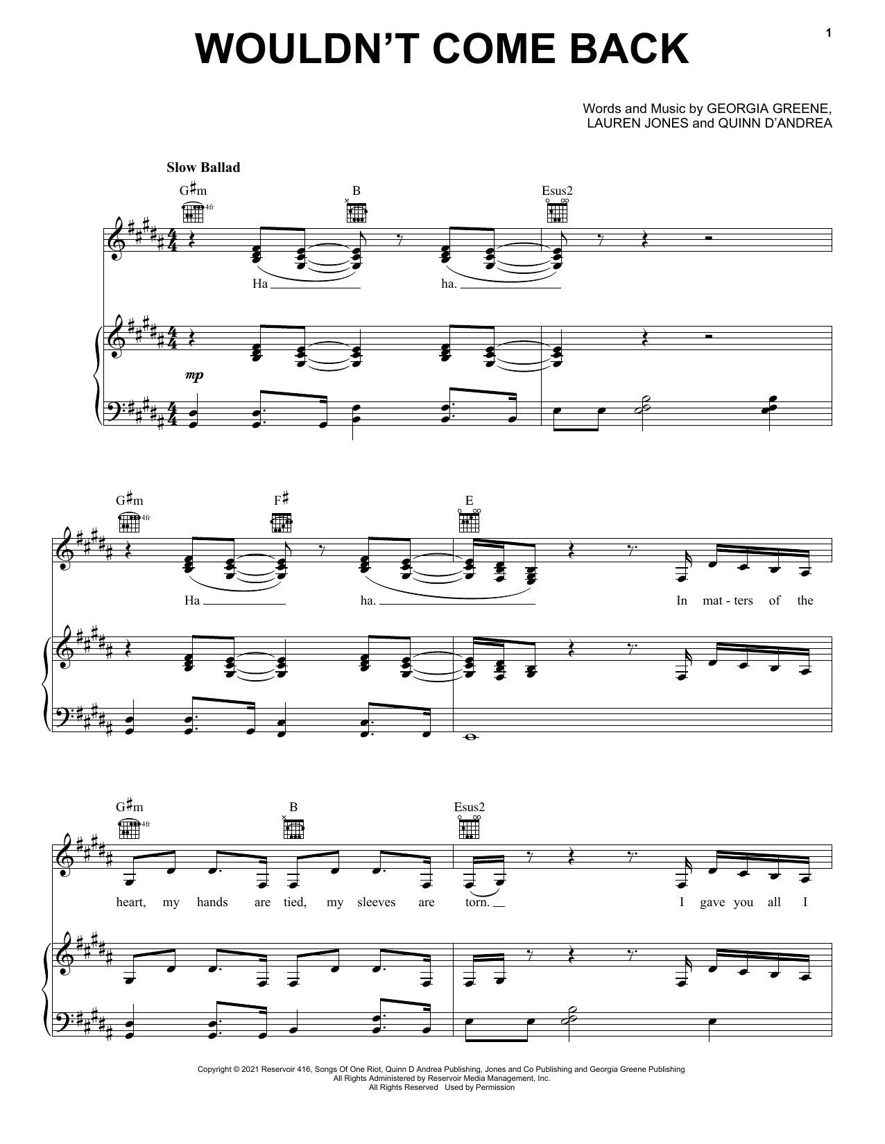 Download Trousdale Wouldn't Come Back Sheet Music and learn how to play Piano, Vocal & Guitar Chords (Right-Hand Melody) PDF digital score in minutes