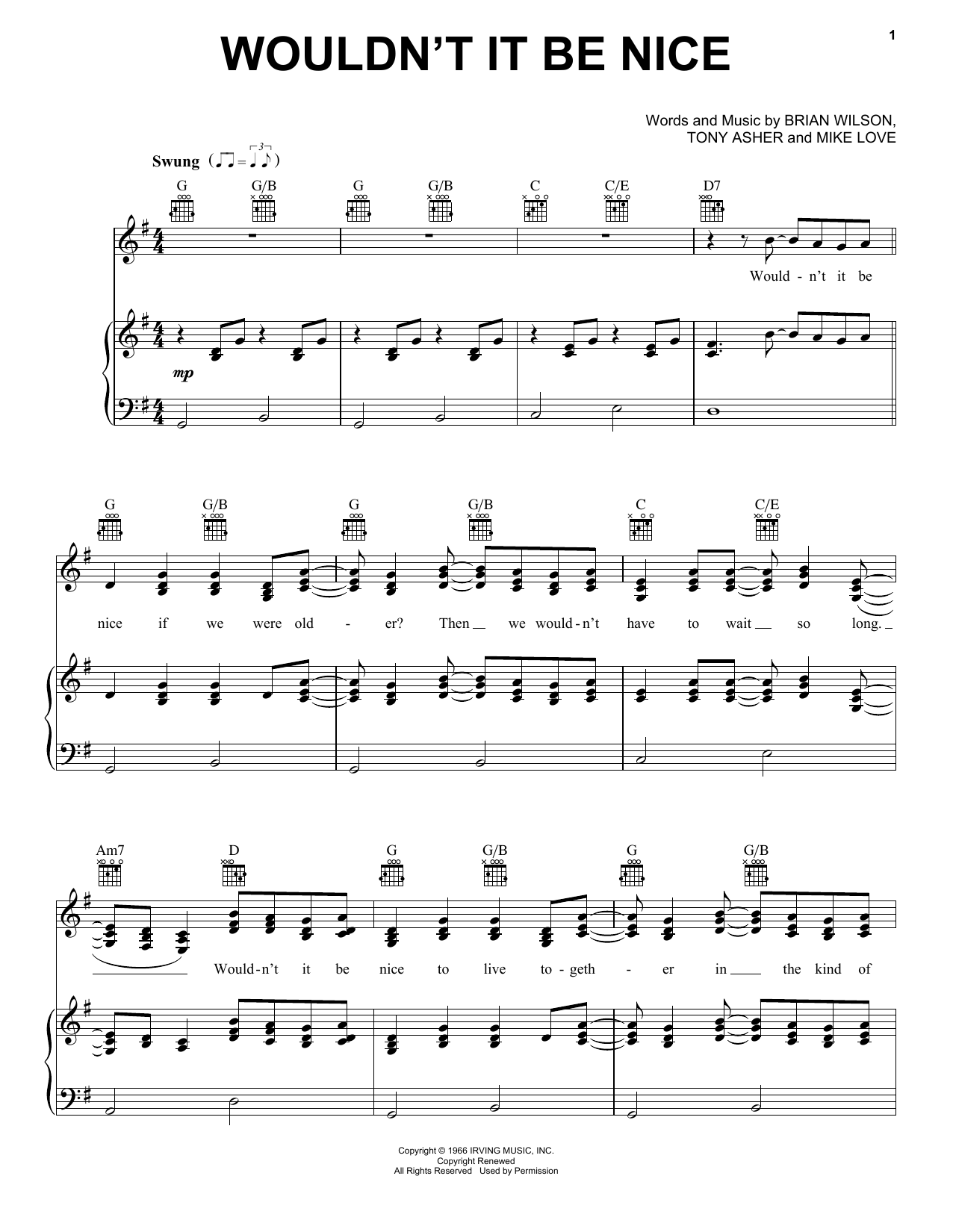 Download Trousdale Wouldn't It Be Nice Sheet Music and learn how to play Piano, Vocal & Guitar Chords (Right-Hand Melody) PDF digital score in minutes