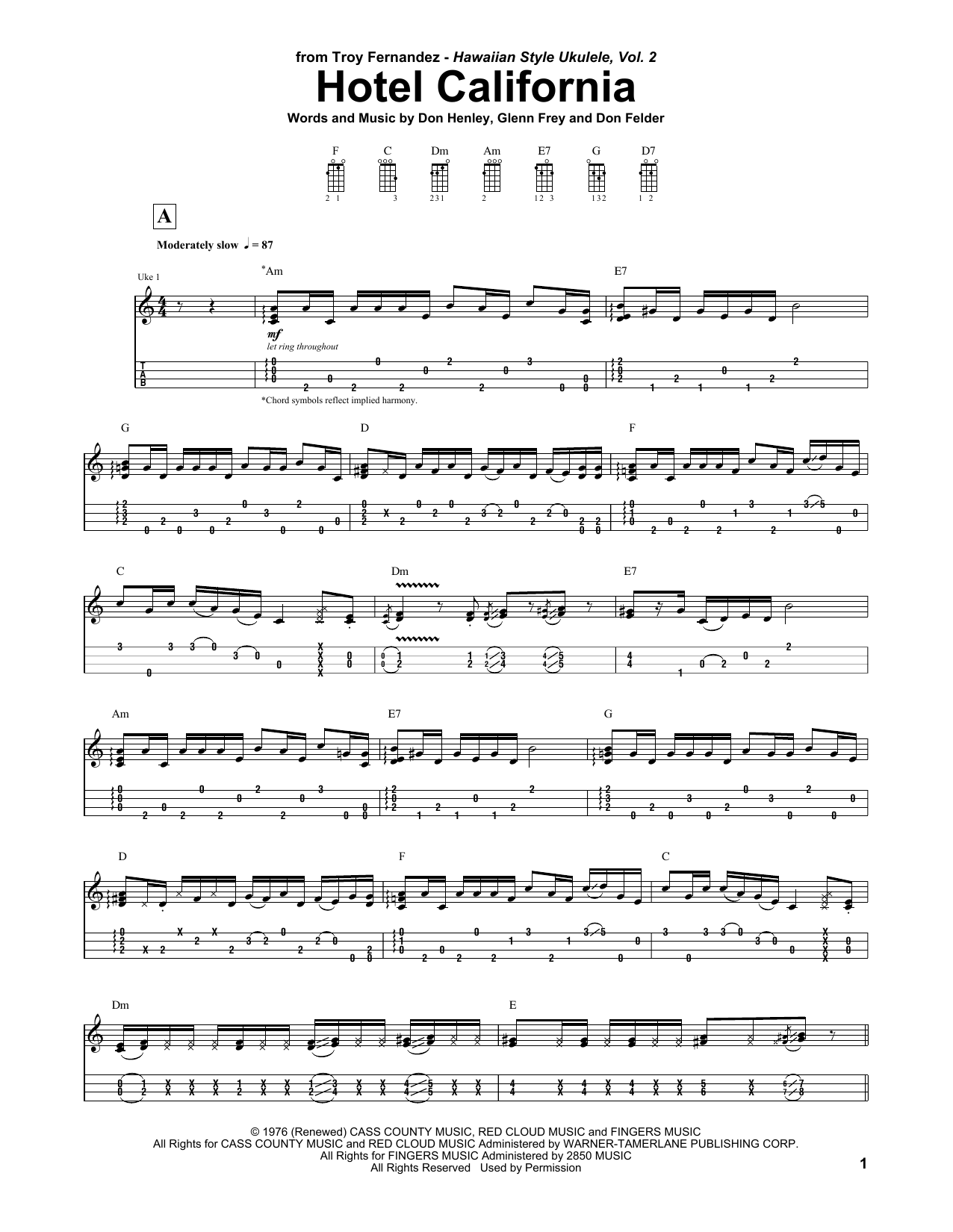 Download Troy Fernandez Hotel California Sheet Music and learn how to play UKETAB PDF digital score in minutes