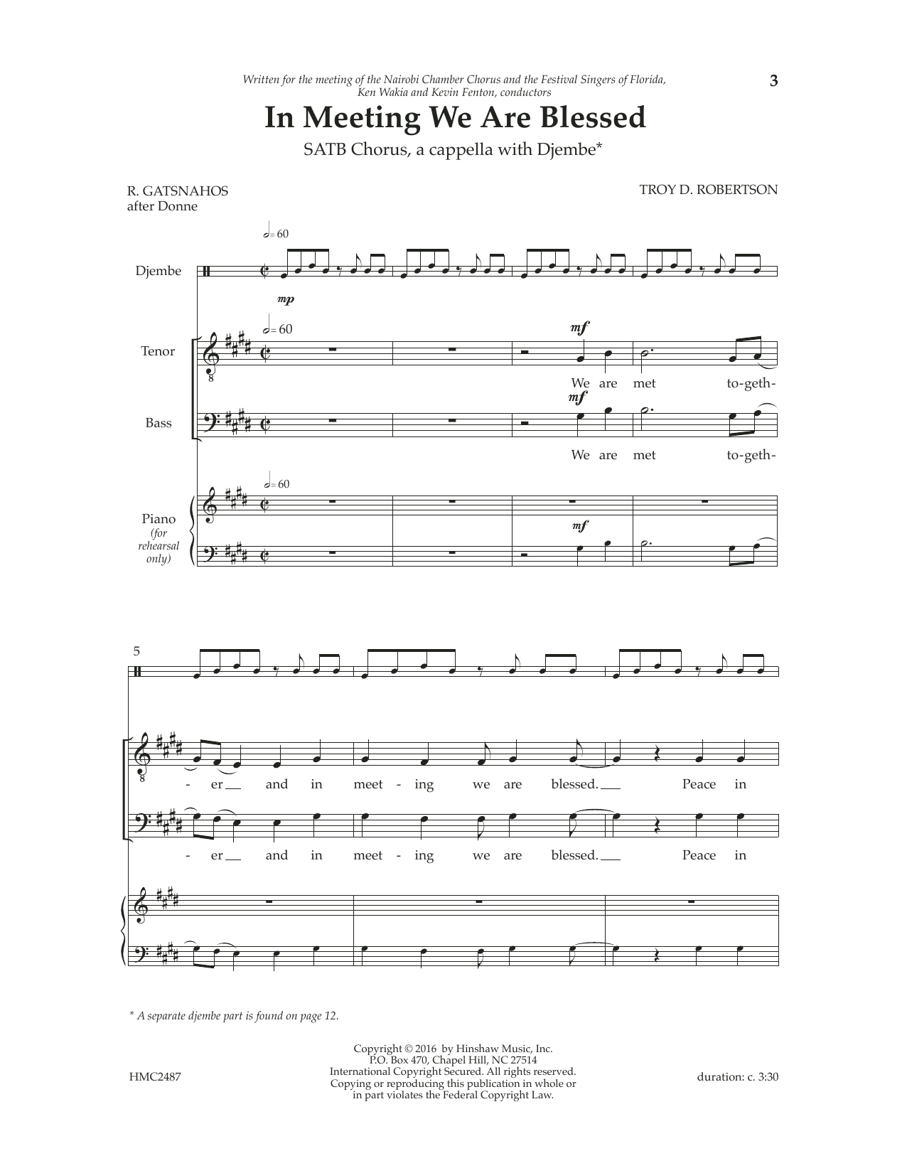 Download Troy Robertson In Meeting We Are Blessed Sheet Music and learn how to play SATB Choir PDF digital score in minutes