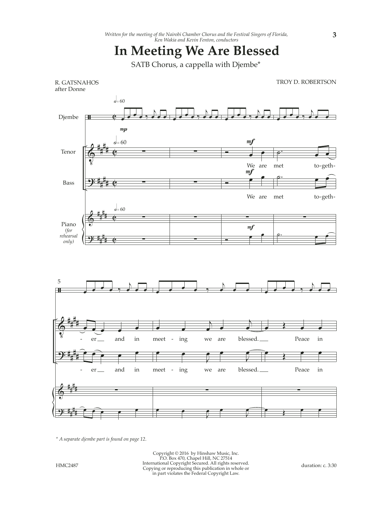 Download Troy Robertson In Meeting We Are Blessed Sheet Music and learn how to play TTBB Choir PDF digital score in minutes